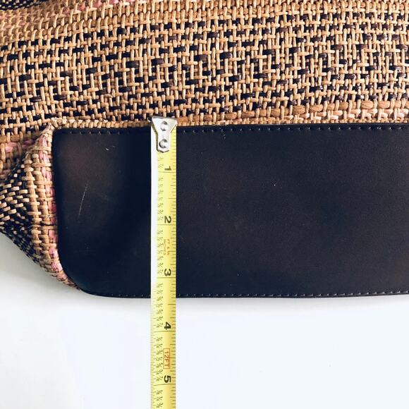 Fossil Wooden Handle VTG Woven Boho Satchel Purse Brown Art Deco - Picture 4 of 9